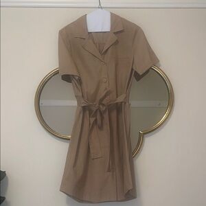 French Connection Tan Short Sleeve Button-Up Dress